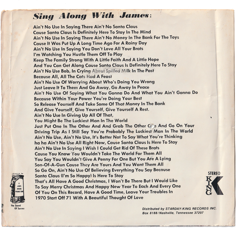 James Brown - Santa Claus Is Definitely Here To Stay / Instrumental Version (Promo, w/PS)