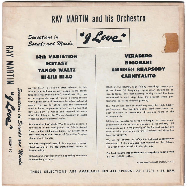 Ray Martin - Sensations In Sounds And Moods I Love [2x45rpm, 7inch, 8tracks, EP] (w/PS)