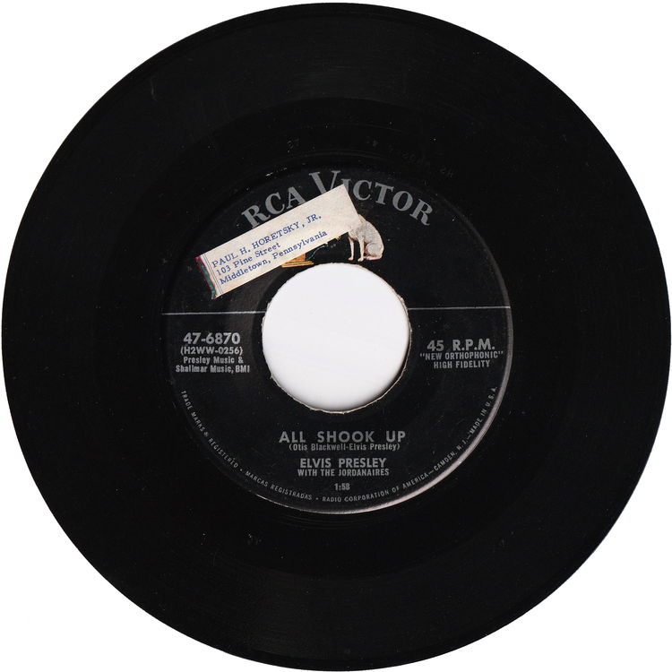 Elvis Presley - All Shook Up / That's When Your Heartaches Begin (Silver line label)