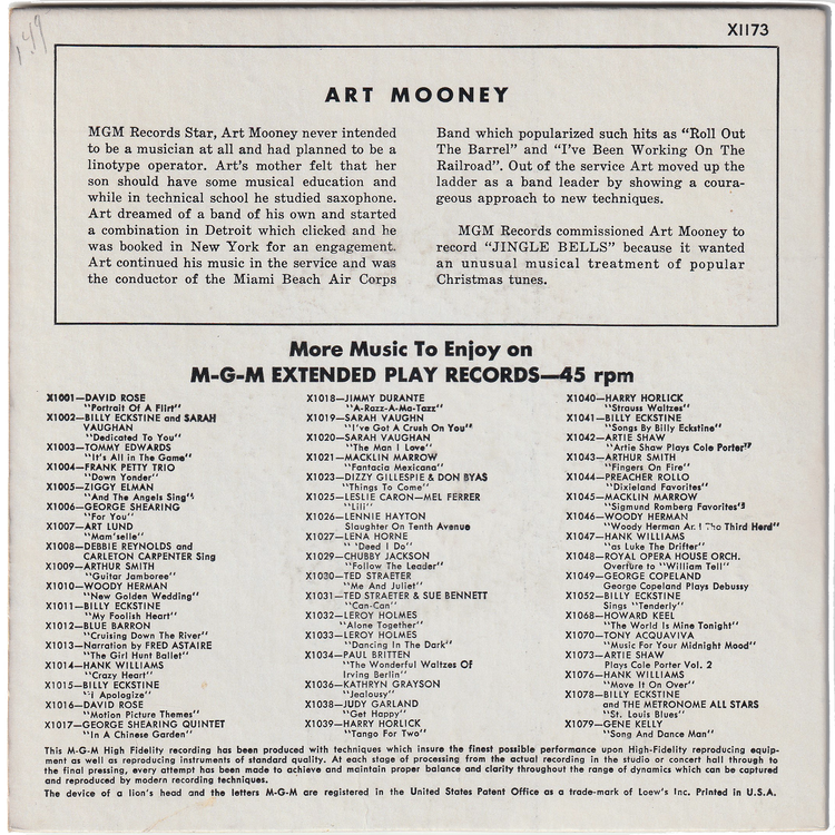 Art Mooney - Nuttin' For Christmas' [45rpm, 7inch, 4tracks, EP] (w/PS)