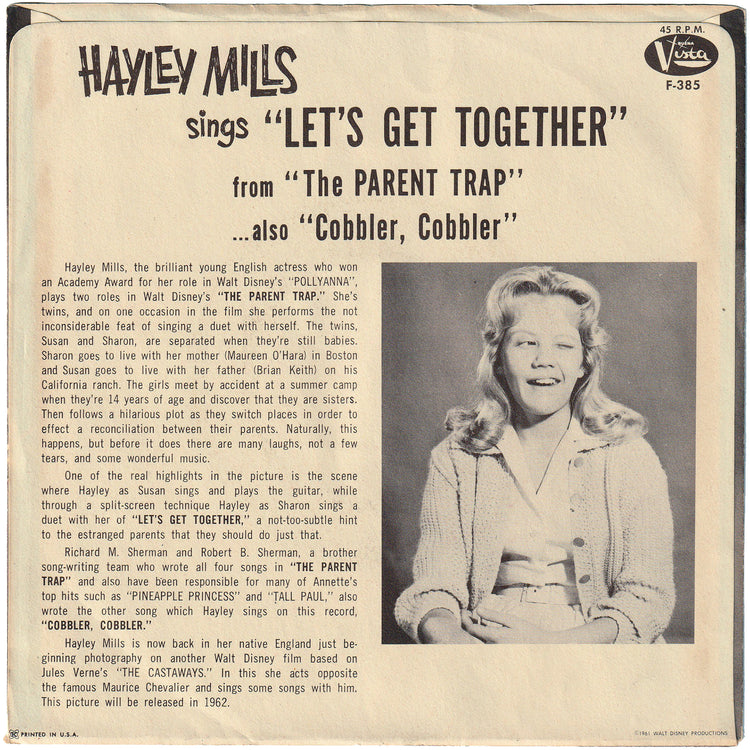 Hayley Mills - Let's Get Together / Cobbler Cobbler (w/PS)