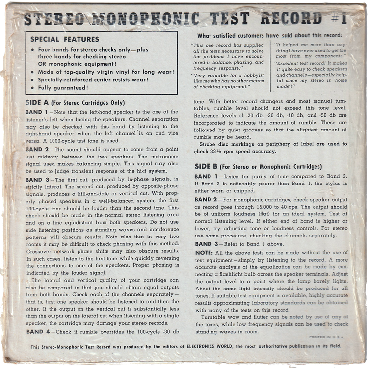 No Artist - Stereo-Monophonic Test Record #1 [33rpm, 7inch, EP, w/PS]