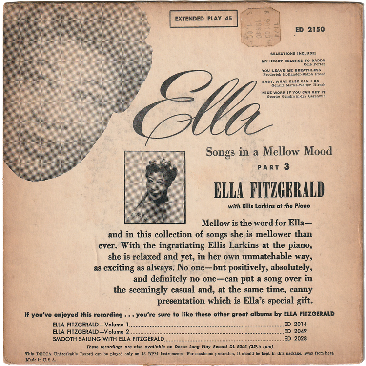 Ella Fitzgerald - Songs In A Mellow Mood [45rpm, 7inch, EP, w/PS]