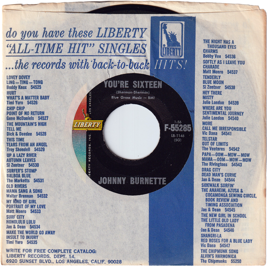Johnny Burnette - You're Sixteen / I Beg Your Pardon [Monarch Pressing, Styrene]