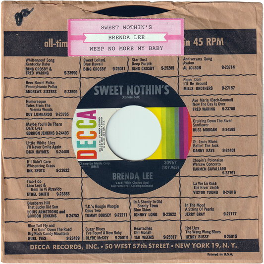 Brenda Lee - Sweet Nothin's / Weep On More My Baby [2nd.press]