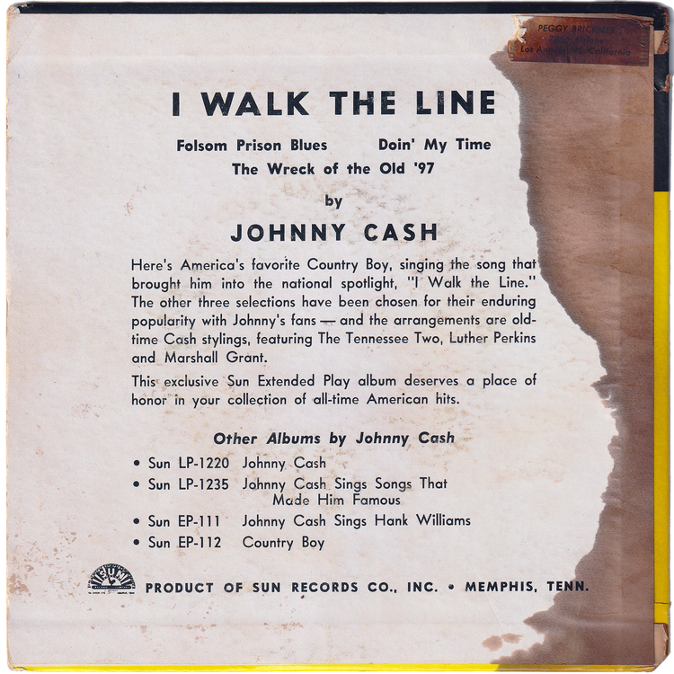 Johnny Cash - I Walk The Line [7", 45 rpm, 4 tracks EP, Picture Sleeve]