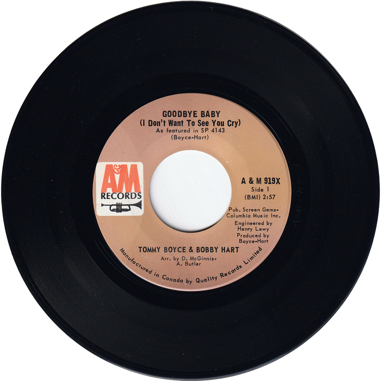 Tommy Boyce & Bobby Hart - Goodbye Baby (I Don't Want To See You Cry) / Where Angels Go, Trouble Follows [Canada, Picture Sleeve]
