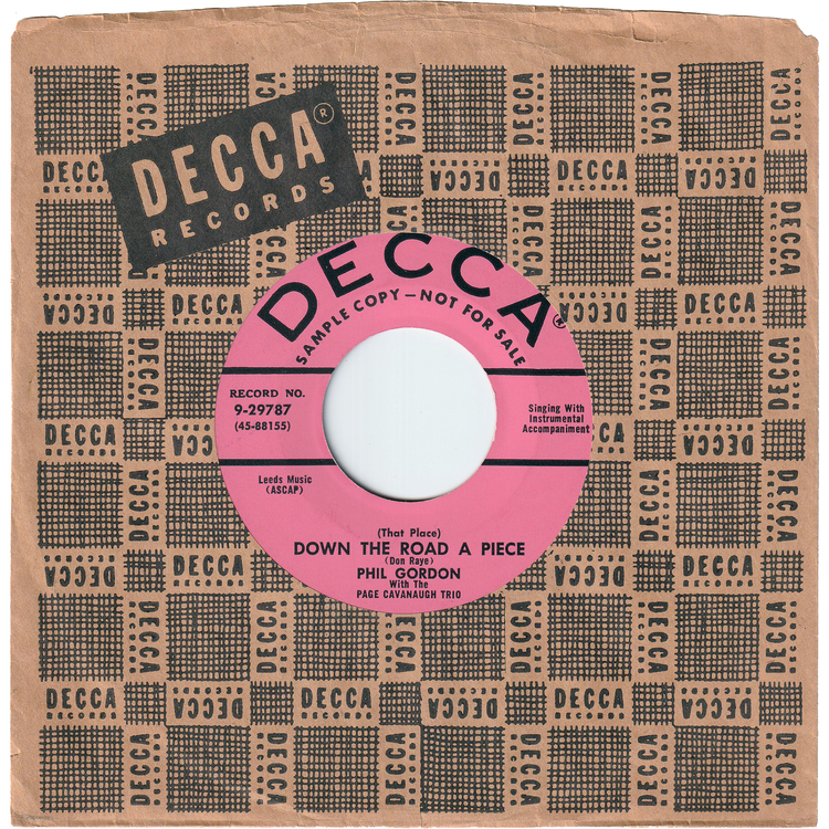 Phil Gordon With Page Cavanaugh Trio - (That Place) Down The Road A Piece / I'm Gonna Move To The Outskirts Of Town [Promo]