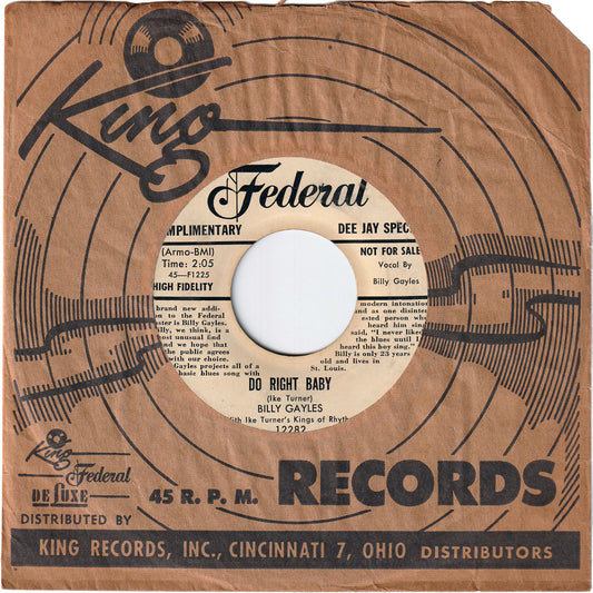 Billy Gayles - Do Right Baby / No Coming Back [Promo]