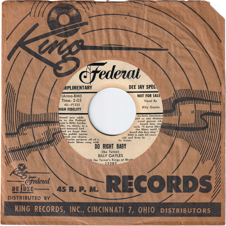 Billy Gayles - Do Right Baby / No Coming Back [Promo]