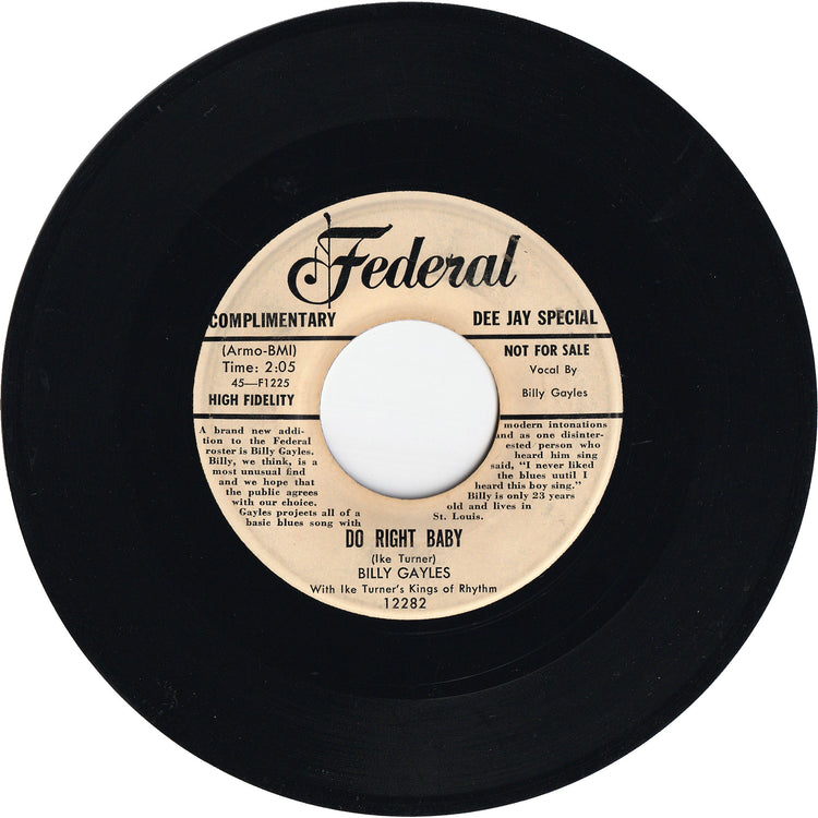 Billy Gayles - Do Right Baby / No Coming Back [Promo]